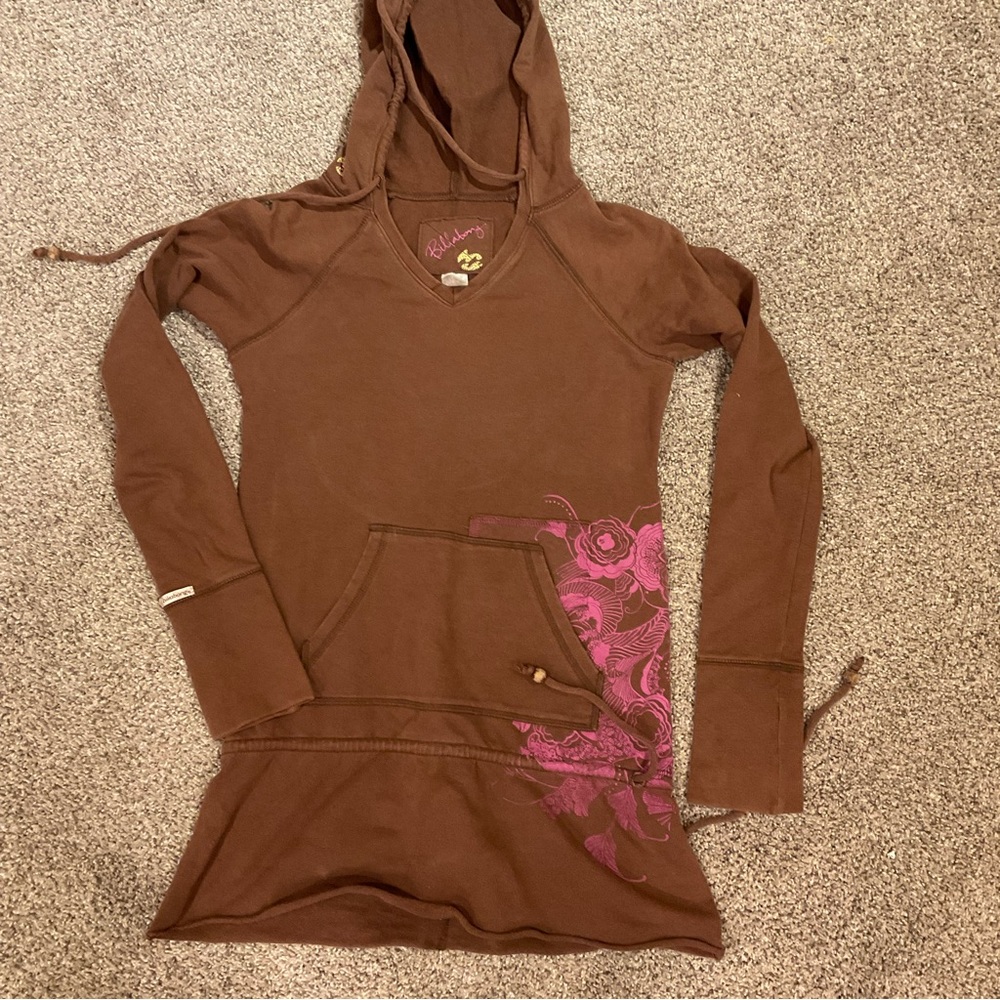 Billabong Long Hoodie Sweatshirt, brown & pink, size Large, EUC